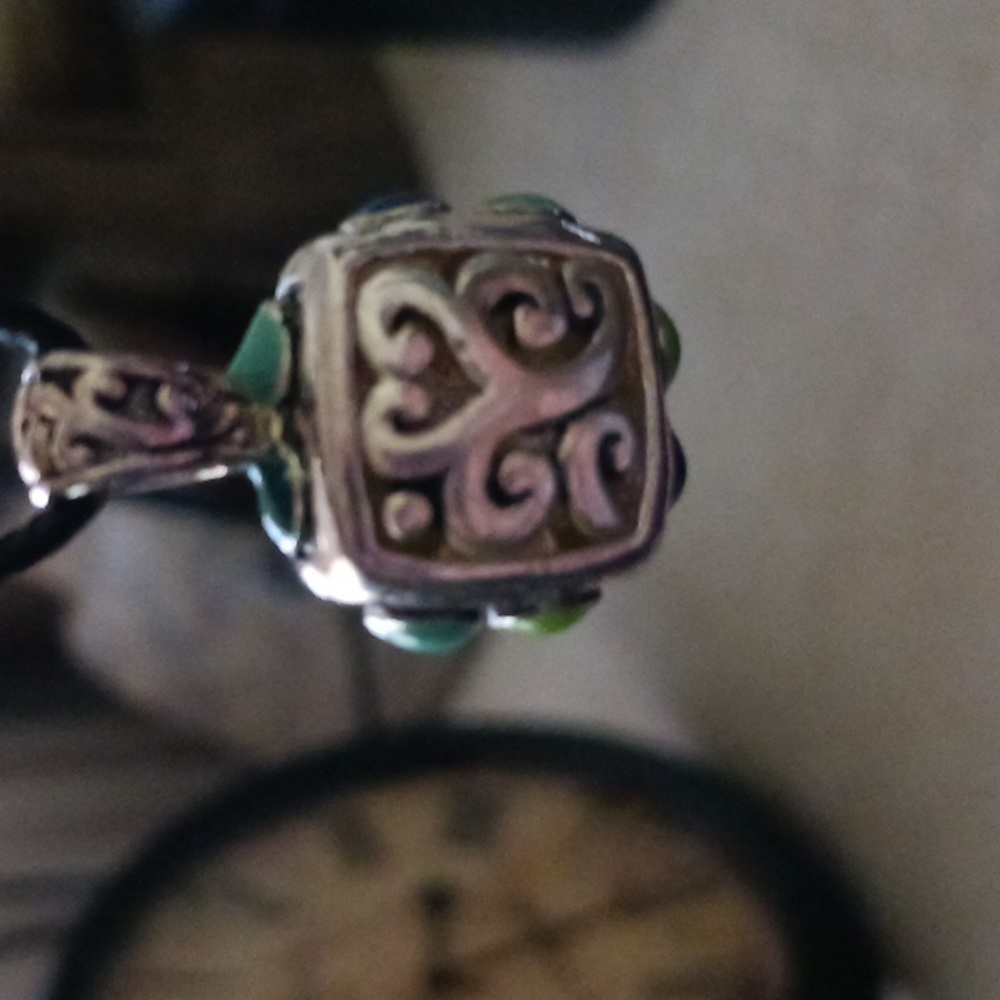Black Onyx Scroll w/multi color stones on sides, 925 Sterling Pendant (2 sided)